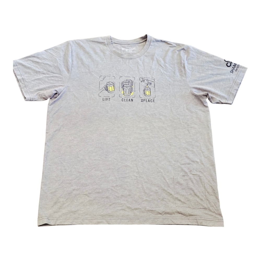 Travis Mathew Beer Drinking Lift Clean Replace Alcohol Funny Parody Joke Tee 2XL